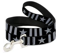 Dog Leash 6-FEET Star and Three Stripes Black/Gray NARROW 0.5"