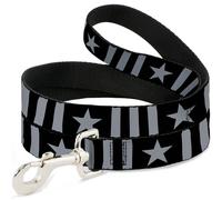Dog Leash 6-FEET Star and Three Stripes Black/Gray WIDE 1.5"