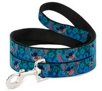 Dog Leash 6-FEET Stitch Expressions/Hibiscus Collage Green-Blue Fade WIDE 1.5"