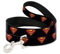 Dog Leash 6-FEET Superman Shield Black WIDE 1.5"