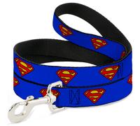 Dog Leash 6-FEET Superman Shield Blue WIDE 1.5"