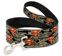 Dog Leash 6-FEET Superman Shield Camo Olive WIDE 1.5"