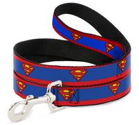 Dog Leash 6-FEET Superman Shield/Stripe Red Blue WIDE 1.5"