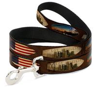 Dog Leash 6-FEET Surfboard Cali Scenes/US Flag Brown WIDE 1.5"