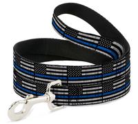 Dog Leash 6-FEET Thin Blue Line Flag Weathered Black/Gray/Blue NARROW 0.5"