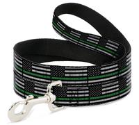 Dog Leash 6-FEET Thin Green Line Flag Weathered Black/Gray/Green WIDE 1.5"