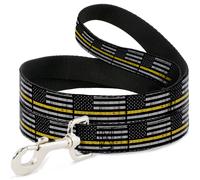 Dog Leash 6-FEET Thin Yellow Line Flag Weathered Black/Gray/Yellow NARROW 0.5"