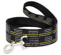 Dog Leash 6-FEET Thin Yellow Line Flag Weathered Black/Gray/Yellow WIDE 1.5"