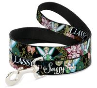 Dog Leash 6-FEET Tinker Bell Floral Collage CLASSY AND SASSY NARROW 0.5"