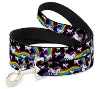 Dog Leash 6-FEET Unicorns/Rainbow Swirl Black