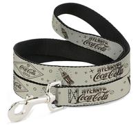 Dog Leash 6-FEET Vintage Coca-Cola Coke Icons and Ad Logos White/Brown WIDE 1.5"