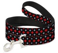 Dog Leash 6-FEET Vinyl Records 2-Stripe Red/Black/Gray WIDE 1.5"