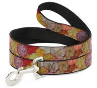 Dog Leash 6-FEET Vivid Floral Collage2 Yellows/Pinks/Oranges NARROW 0.5"