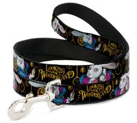 Dog Leash 6-FEET White Rabbit Poses LOOKING FOR WONDERLAND/Clocks Black/Golds WI