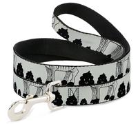 Dog Leash 6-FEET Zebra Poops Cream/Black WIDE 1.5"