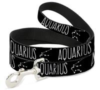 Dog Leash 6-FEET Zodiac AQUARIUS/Constellation Black/White WIDE 1.5"
