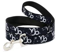 Dog Leash 6-FEET Zodiac Capricorn Symbol/Constellations Black/White WIDE 1.5"