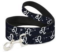 Dog Leash 6-FEET Zodiac Leo Symbol/Constellations Black/White WIDE 1.5"