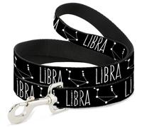 Dog Leash 6-FEET Zodiac LIBRA/Constellation Black/White WIDE 1.5"
