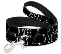 Dog Leash 6-FEET Zodiac PISCES/Constellation Black/White