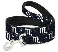 Dog Leash 6-FEET Zodiac Scorpio Symbol/Constellations Black/White WIDE 1.5"