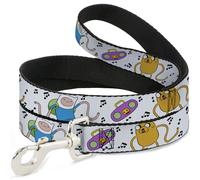 Dog Leash Adventure Time Finn and Jake Long Arms Dancing Pose White NARROW 0.5"