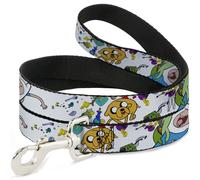 Dog Leash Adventure Time Jake and Finn Open Pack Pose White NARROW 0.5"