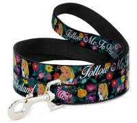 Dog Leash Alice/Cheshire Cat/Flowers Poses2/FOLLOW ME TO WONDERLAND Black/Multi