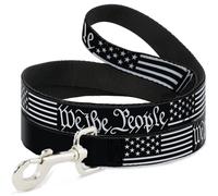 Dog Leash Americana Flag/WE THE PEOPLE Black/White NARROW 0.5"