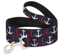 Dog Leash Anchor3 C/U Navy/Red/Cream WIDE 1.5"