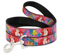 Dog Leash Ariel/Flounder/Fish Trio Poses Pinks WIDE 1.5"