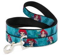 Dog Leash Ariel Poses Coral & Castle Blues/Reds NARROW 0.5"