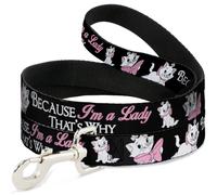 Dog Leash Aristocats Marie 3-Poses BECAUSE I'M A LADY THAT'S WHY Black/White/Pin