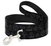Dog Leash Avatar the Last Airbender Bending Elements Icons Black/Gray
