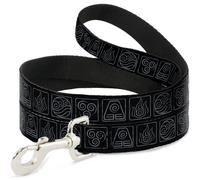 Dog Leash Avatar the Last Airbender Bending Elements Icons Black/Gray WIDE 1.5"