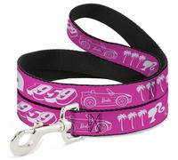 Dog Leash BARBIE Script Signature and Icons Pink/White WIDE 1.5"