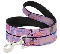 Dog Leash BARBIE Script Signature Collage Pink/Multi Color WIDE 1.5"