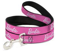 Dog Leash BARBIE Script Signature Logo Pink/White NARROW 0.5"