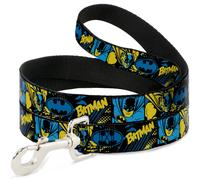 Dog Leash BATMAN Poses and Logo Collage Black/Blue/Yellow NARROW 0.5"