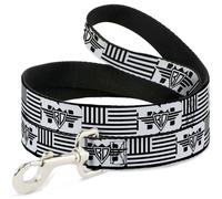 Dog Leash BD Logo/American Stripe Flag White/Black NARROW 0.5"