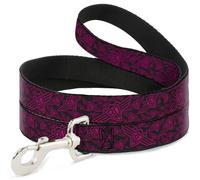 Dog Leash BD Logo Scattered Black/Fuchsia NARROW 0.5"