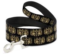 Dog Leash BD Skulls w/Wings Black/Tan NARROW 0.5"