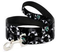 Dog Leash Beetlejuice Sandworm Healftone Repeat Black/Gray NARROW 0.5"