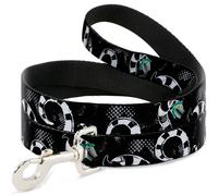 Dog Leash Beetlejuice Sandworm Healftone Repeat Black/Gray WIDE 1.5"