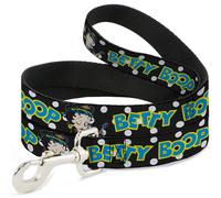 Dog Leash BETTY BOOP Biker Betty Winking and Text Polka Dot Black/White/Yellow/B