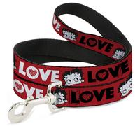 Dog Leash Betty Boop Face and LOVE Text Red/Black/White