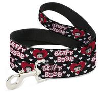 Dog Leash BETTY BOOP Face and Text Hearts Black/White/Red