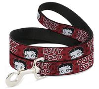 Dog Leash BETTY BOOP Face and Text Polka Dot Reds/Black/White WIDE 1.5"