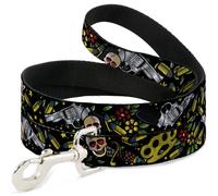 Dog Leash Born to Raise Hell CLOSE-UP Black NARROW 0.5"