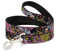 Dog Leash Born to Raise Hell CLOSE-UP Pink WIDE 1.5"